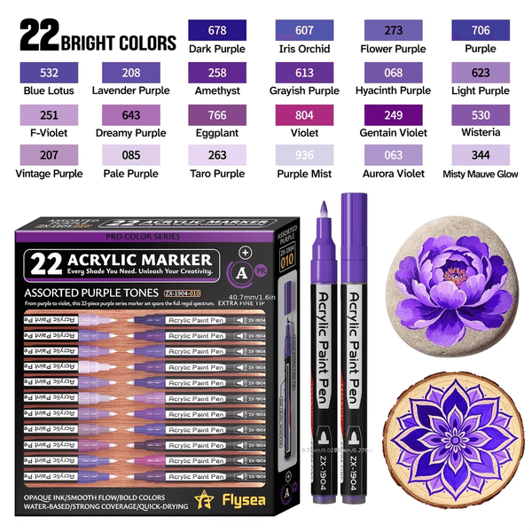 Акрилові маркери Flysea Purple Series 22 кольори (0.7 мм) Фіолетова серія ZX-1904-010 фото
