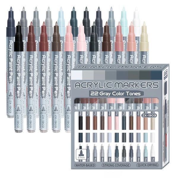 Акрилові маркери Flysea Gray Color 22 кольори (0.7 мм) ZX-1903 фото