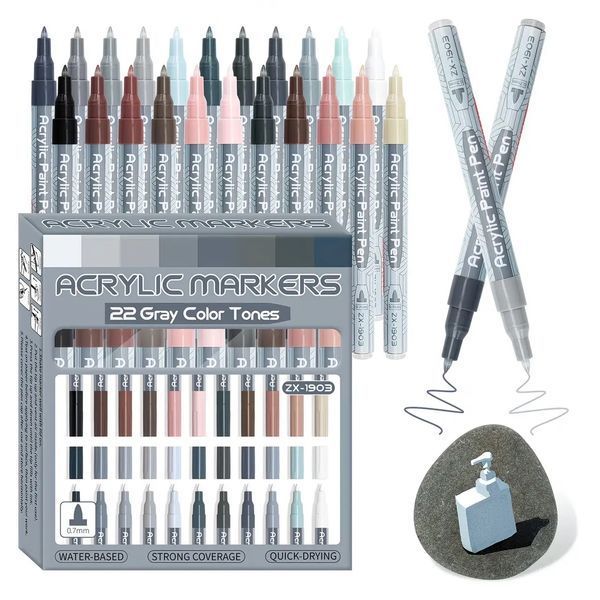 Акрилові маркери Flysea Gray Color 22 кольори (0.7 мм) ZX-1903 фото