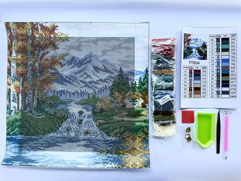 Алмазна мозаїка "Гірська річка" на підрамнику, 30x30см TTP604 фото