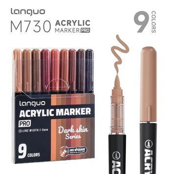 Акрилові маркери Languo PRO 9 кольорів - Dark skin series (Темна шкіра) PRO-DS фото